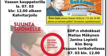 SDP:n ja Kd:n vaalitilaisuus Vaasan Torikahvilassa ja Torilla 07.03 vaalitori