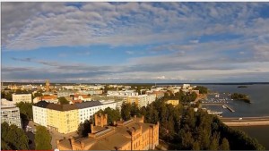 Vaasan kaupunki lintuperspektiivistä, taloja ja merta