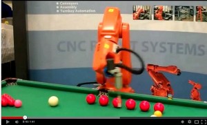 ABB-robotti pelaa snookeria vihreällä pöydällä