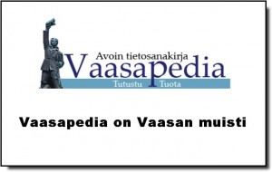 Vaasapedian logo: tyylitelty V-kirjain ja kaupungin siluetti