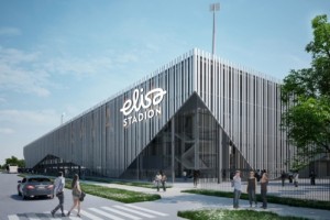 Elisa Stadionin rakennustyöt käynnissä, katsomorakenteet nousevat