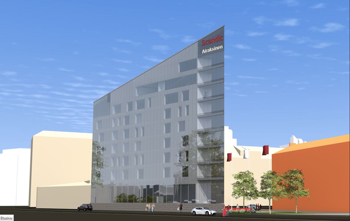 Kolmikulmainen Scandic-hotellitorni Vaasan keskustassa