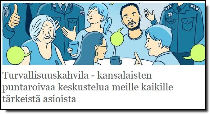 Ihmisiä keskustelemassa kahvilassa turvallisuudesta