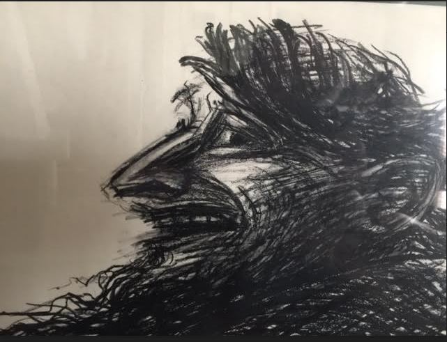 Leif Färdingin veli Ekroos piirrettynä, nauraa iloisesti