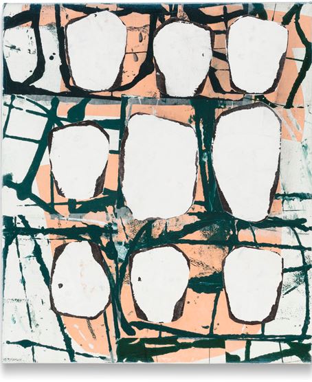 Jukka Mäkelän abstrakti maalaus, jossa on voimakkaita värejä ja muotoja