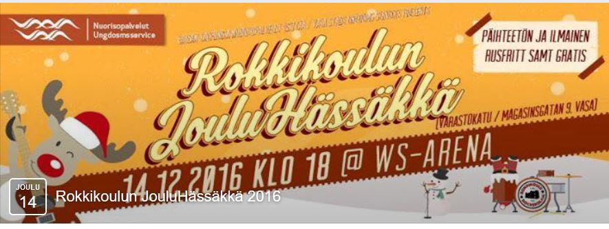 Rokkikoulun nuoret esiintymässä joulukonsertissa lavalla