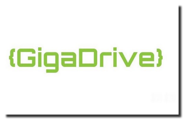 GigaDrive-logo, jossa on yrityksen nimi ja tunnusvärit