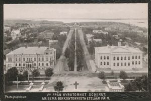 Vanha postikortti Vaasan kaupunkimaisemasta, digitoituna