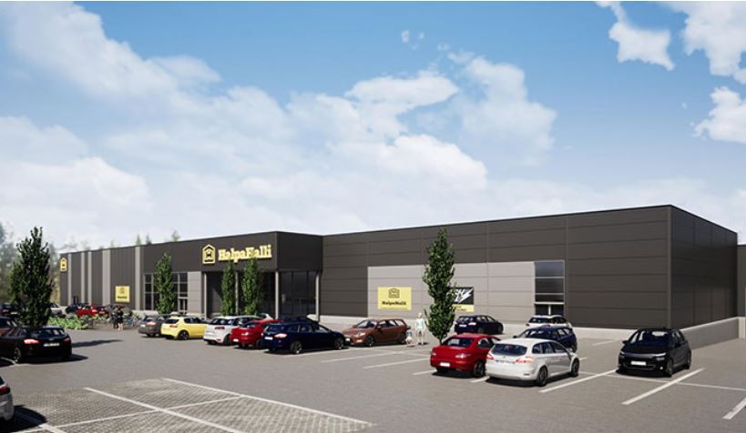 Halpa-Hallin mainoskyltti ja rakennus Vaasan keskustassa