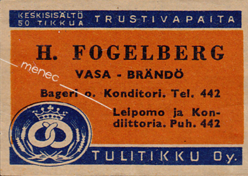 Fogelbergin makeistehtaan käärepaperi tai etiketti, 1900-luvun alkupuoli