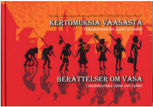 Kansi: Kertomuksia Vaasasta -kirja, Vaasan pääkirjaston edessä