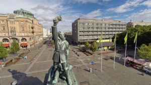 Karttanäkymä Vaasan patsaista ja muistomerkeistä, reittiehdotuksineen